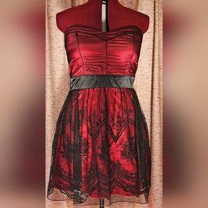 Red & Black Strappless lace dress